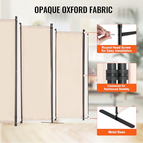 Room Divider 6 Panels Folding Privacy Screen Portable Partition Beige