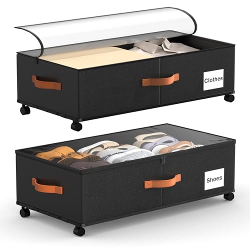 Eastherry Under Bed Storage Containers with Wheels - 9.5 Inch, 2 Pack, Black
