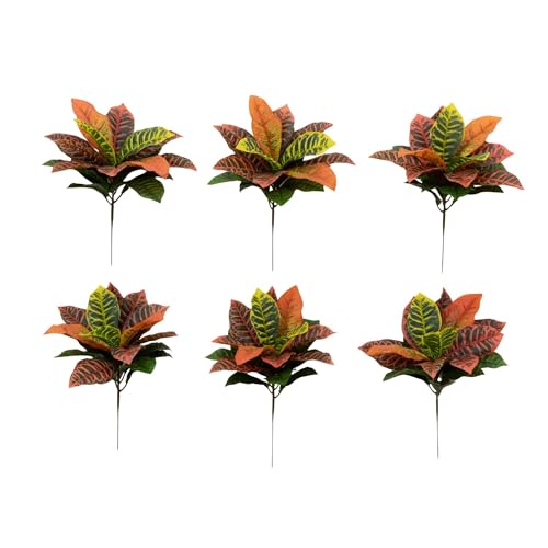 Artificial Croton Plants Set of 6 - Real Touch Faux Indoor Garden Decor