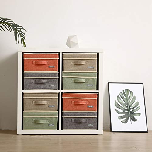 Fabric Storage Bins with Lids 4 Pack - Linen Foldable Storage Box Set, 12.4in/12in/6.7in, Multi-Color