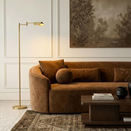 Brightech Leaf Pharmacy LED Floor Lamp - Dimmable Tall Brass Gold Reading Light