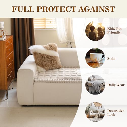 Non-Slip Sofa Cover for 3 Cushion Couch - Oatmeal, 27.6 x 70.9 Inches - MYSKY HOME