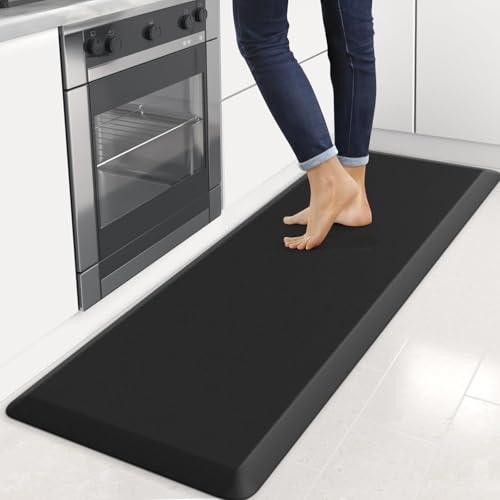 StepRite Black 70" x 24" x 0.8" Thick Memory Foam Kitchen Mat for Standing