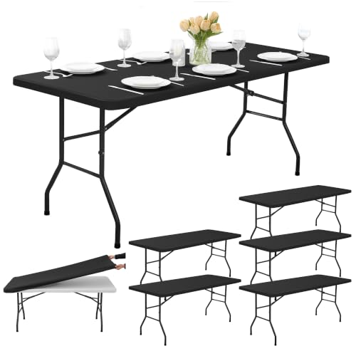6ft Fitted Tablecloth Rectangle 6-Pack with Elastic Corners - Black, 30x72 Inch