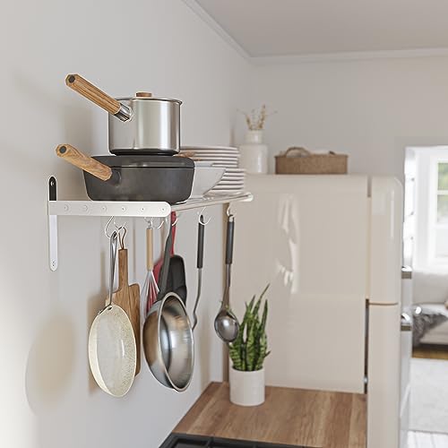 Stainless Steel Wall Mount Pot Rack with 10 Hooks for Kitchen Organization