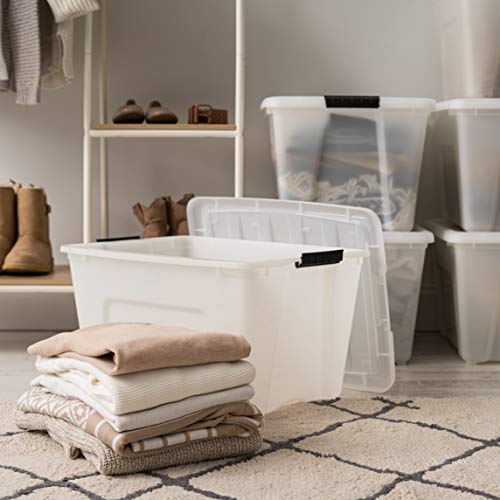 54 Quart Plastic Storage Bins with Lids - 6 Pack, Pearl