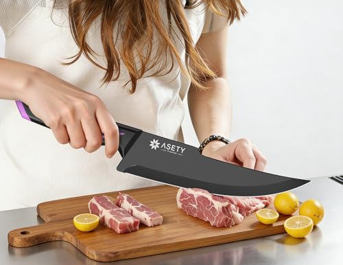 ASETY Elegant Purple 15-Piece Kitchen Knife Set with Built-in Sharpener Block