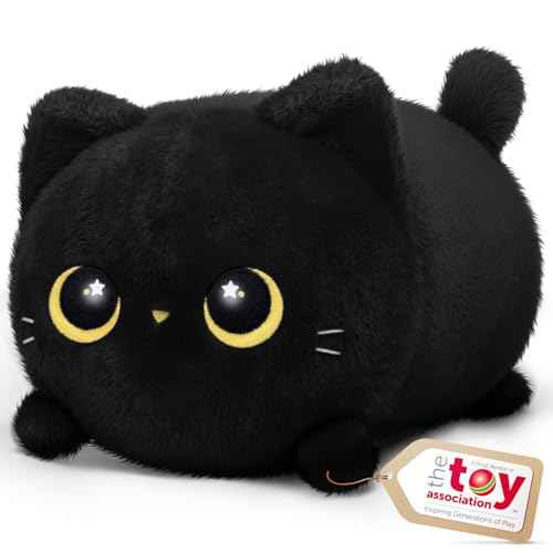 Mewaii Black Cat Plush, Cute Cat Plushies Toy, Soft Kitten Plushie Cuddle Pillow, Anime Plushie Doll, Cute Stuff Toys Gift for Girls, Boys and Males (8 Inch)