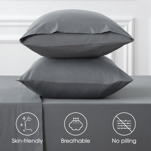 Deep Pocket Queen Bed Sheets 100% Cotton Grey 4pc - Extra Deep 18-24 Inch