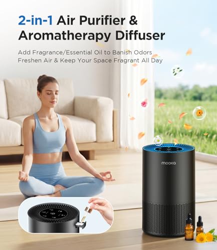 MOOKA AP-S0610L Black HEPA Air Purifier for Large Rooms up to 1300ft², Pet & Family Safe