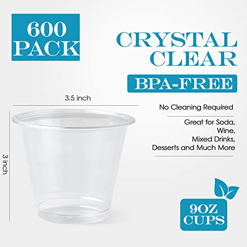 600 Pack 9 oz Clear Plastic Cups Disposable Reusable Tumblers for Party - Variation of 600 / 600pack-9oz