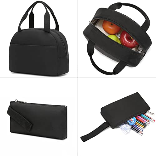 Girls School Backpack Set with Lunch Box & Pencil Case - Black