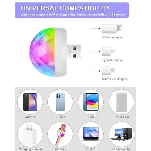 Luditek USB Mini Disco Ball Light, Sound Activated Party Light for Karaoke Car, Stocking Stuffers for Kids Teens Boys Girls, Party Decorations for Birthday Halloween Christmas (3 Packs)