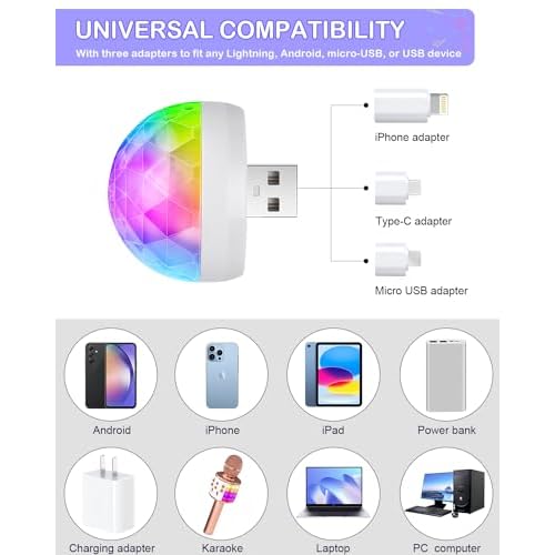 Luditek USB Mini Disco Ball Light, Sound Activated Party Light for Karaoke Car, Stocking Stuffers for Kids, Party Decorations for Birthday Halloween Christmas (2 Packs)