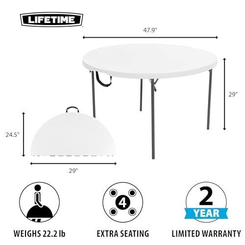 LIFETIME 4-Foot Fold-In-Half Round Commercial Table, White Granite