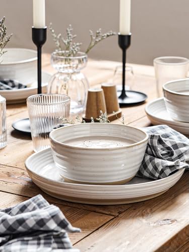 Handmade Feel Ceramic Dinnerware Set for 4 - 12 Pieces, Chip Resistant, Microwave & Dishwasher Safe, Arctic White