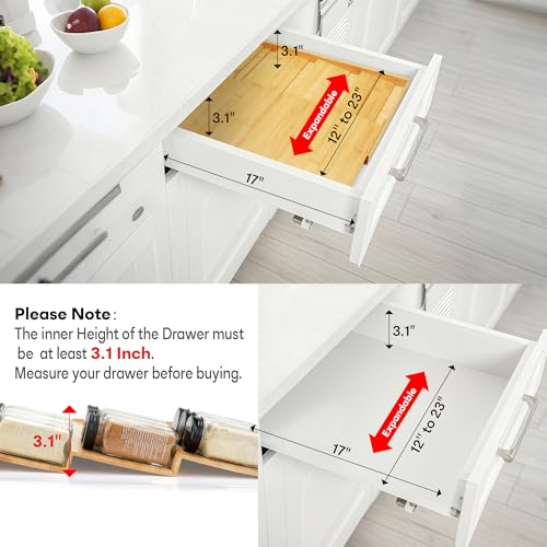 Natural Bamboo Spice Drawer Organizer - 4-Tier Expandable Kitchen Rack