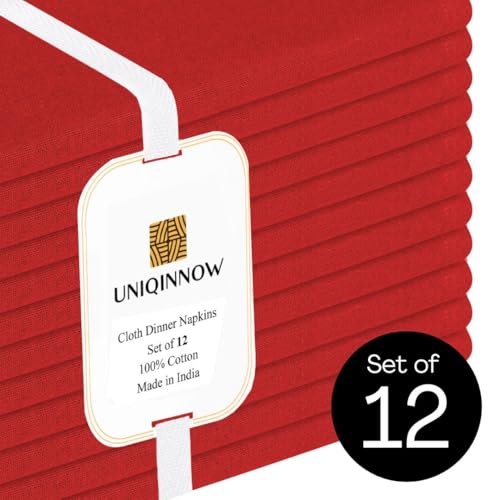 UNIQINNOW Red Cotton Cloth Dinner Napkins Set of 12 - 17x17 Inch, Washable & Durable