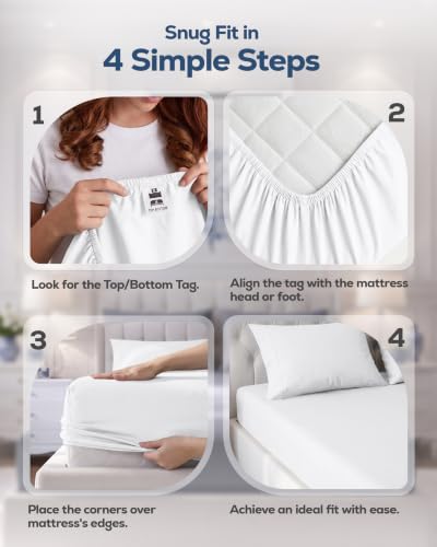 Pack of 6 King Fitted Sheet, Fits Up to 15 Inch Deep Pocket, White
