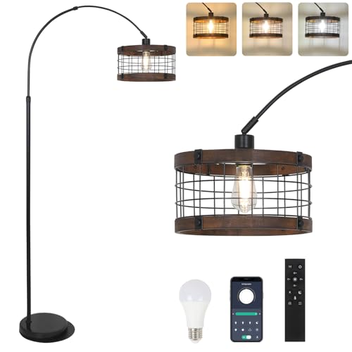 Airposta Arc Floor Lamp with Remote Dimmable LED Bulb, Vintage Farmhouse Style