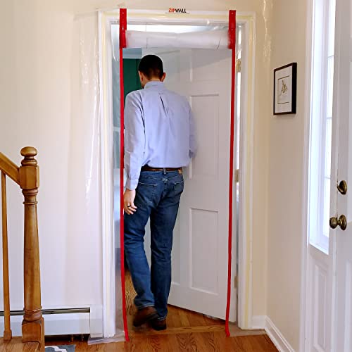 ZipWall ZipDoor ZDS Standard Dust Barrier Zipper Door Kit - 1 Pack, Red, Includes Double-Sided Tape