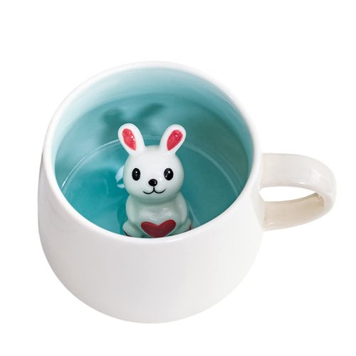 Biigming Rabbit Cup 3D Animal Inside Mug Handmade Ceramic Coffee Mug 12oz Animal Figurine Holiday and Birthday Gift(Rabbit)