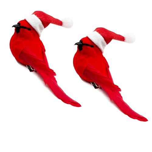 2pcs Christmas Cardinals Artificial Red Cardinal Birds Red Bird Decor for Christmas Decorations Tree Flower Floral Arrangements Yard Patio Wreath Design