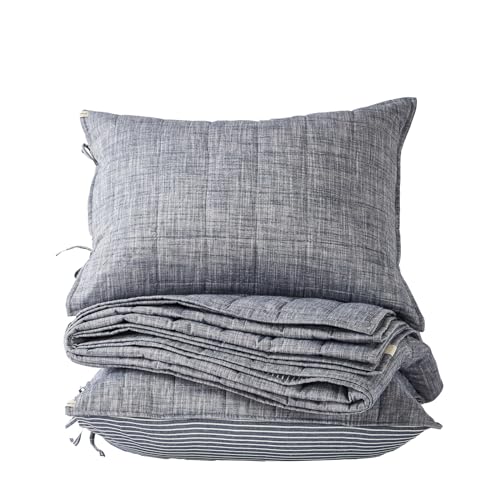Denim Blue King Size Quilt Set - 3 Pieces Cotton Bedspread with Pillow Shams