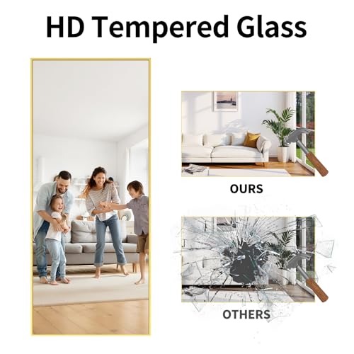 Full Length Floor Mirror 71x30in with Gold Rect Edge Frame - Standing or Wall Mountable
