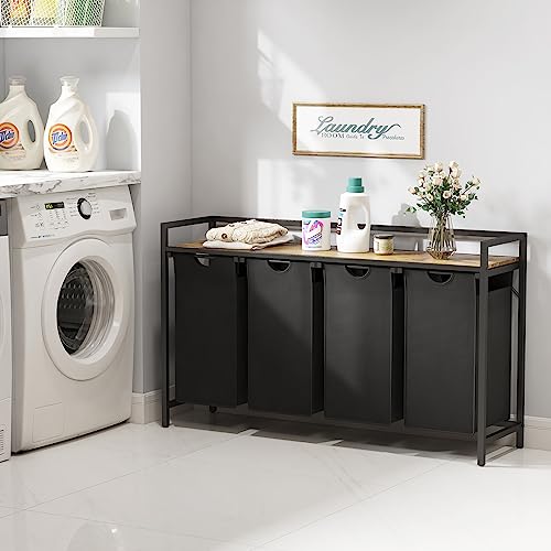 Lifewit Laundry Hamper with Shelf - 168L 4-Section Pull-Out Organizer, Black