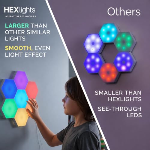 Emberela HEXlights Sensory Lights 7pk - Touch Hexagon LED Light Set for Kids & Therapy