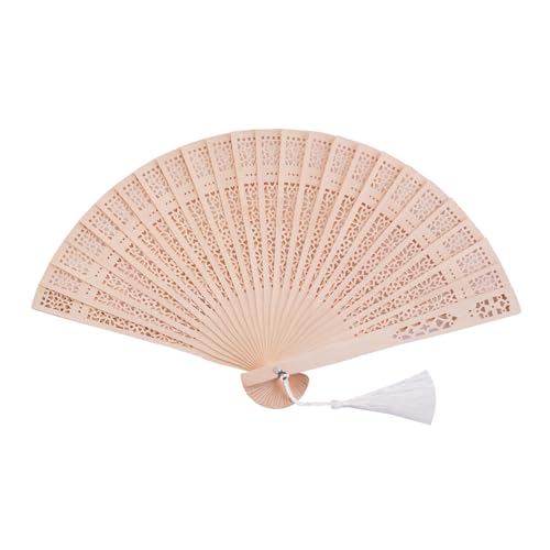 Wooden Hand Fan Set with Organza Bags & Tassels - 50 Pieces for Party Favors