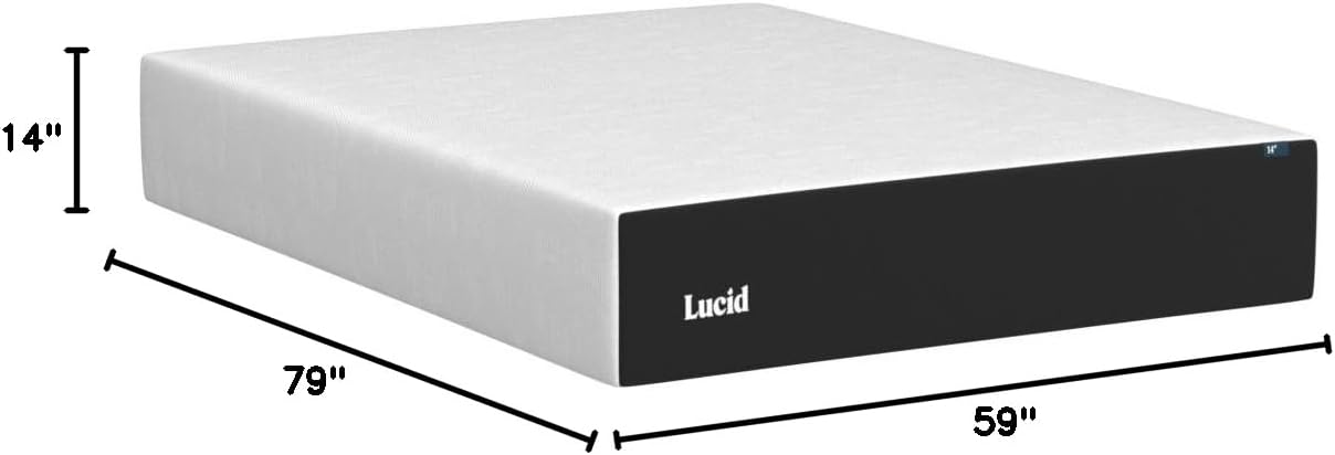 Lucid 14 Inch Memory Foam Mattress - Medium Plush Comfort with Bamboo Charcoal & Cooling Gel - Queen Size