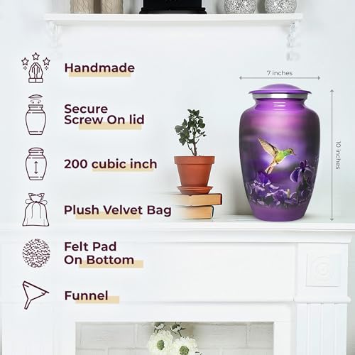 Adult Large Hummingbird Memorial Urn for Ashes - Purple Handcrafted Cremation Urn