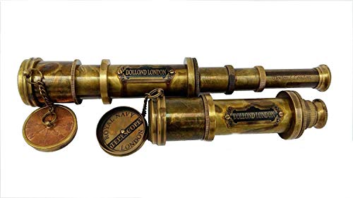 18-Inch Brass Pirate Telescope with Leather Case, Marine Spyglass for Adults & Nautical Gift