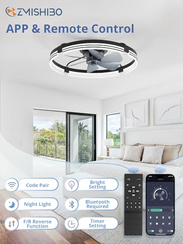 24 Inch Black Low Profile Ceiling Fan with Lights Remote & Bluetooth Control