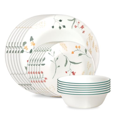 Corelle Wildflower 18-Piece Glass Dinnerware Set for 6 - Chip & Crack Resistant