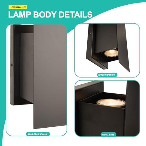 Edwarmlux 2 Pack Modern Indoor Wall Sconces, Up & Down Dimmable Black Wall Lights for Bedroom & Living Room