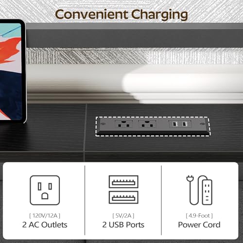 YATINEY Black Queen Upholstered Headboard with Storage & Charging Station, Adjustable