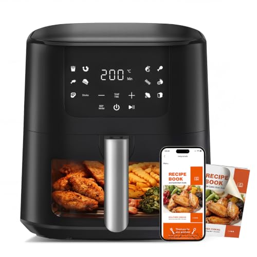 Qido Black 5.28 QT Square Air Fryer, 8-in-1 Fast Heating Oven with Touch Presets
