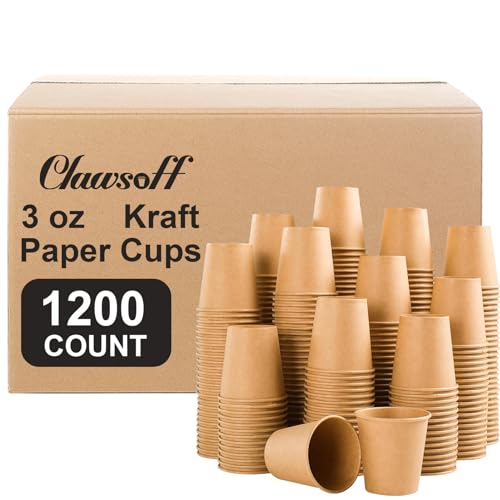 Clawsoff 1200 Pack 3oz Disposable Kraft Paper Cups - Eco-Friendly Bathroom & Party Drinkware Brown