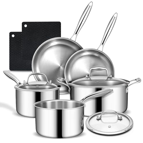 10-Piece Stainless Steel Cookware Set - Induction, Oven Safe to 500°F, Chef Quality Pots & Pans