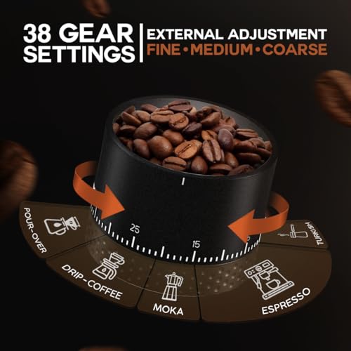 LEBURRY Black Portable Burr Coffee Grinder for Travel & Camping