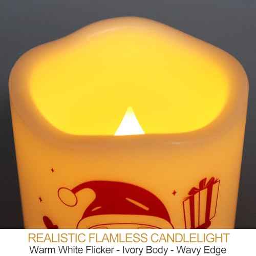 Set of 2 Wavy Edge Christmas 3x4 LED Pillar Candles Outdoor Waterproof - Ivory Pillar Candles Battery Powered with Timer Warm White Unscented Outdoor Flameless Candles Christmas Decorations