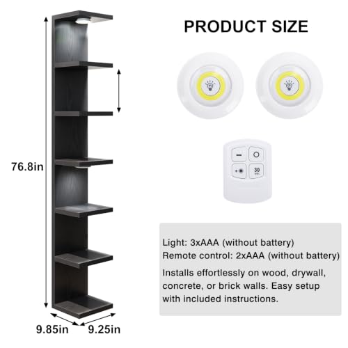 Fixwal 7 Tier Wall Shelf with LED Lights - Black Wall Organizer & Display