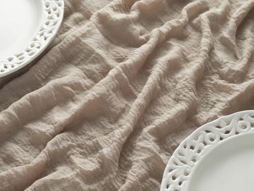 YATOJUZI Beige 10ft Cheesecloth Table Runner - 120in Natural Rustic Gauze