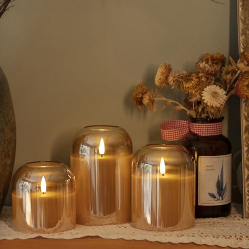 Gold Flameless Candles with Remote Control 4-6 Inch Flickering LED Pillars