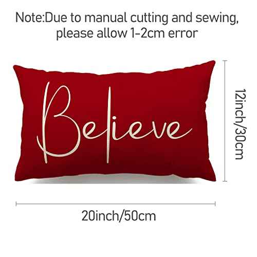 Christmas Throw Pillow Covers 12x20 Inch Merry Christmas Farmhouse Decorations Believe Holiday Decor Throw Cushion Case for Home Couch