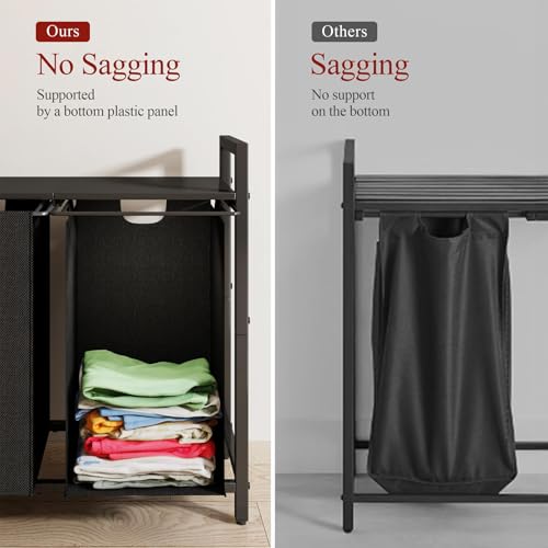 Kitstorack Black Laundry Organizer with Shelf & 2 Removable Bags, 2 x 11.8 Gallons