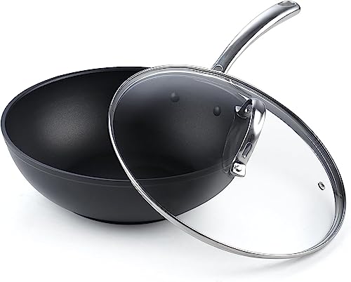 11-Inch Hard Anodized Nonstick Wok Pan with Lid - Heavy-Gauge Stir Fry Pan
